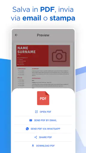 IA Creare Curriculum CV PDF screenshot