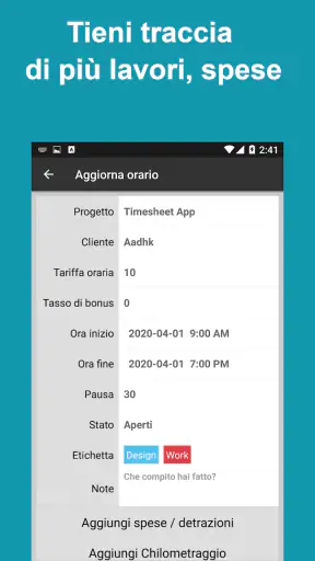 Ore lavoro: Registro di lavoro screenshot