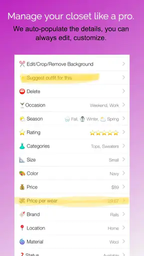 Pureple Outfit Planner screenshot