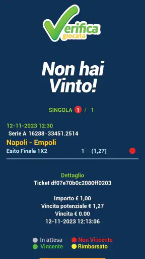 Verifica Giocata - Scommessa screenshot