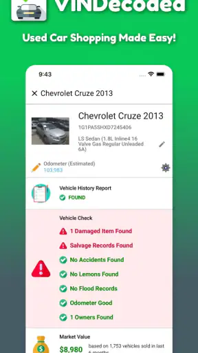 VIN Check Report for Used Cars screenshot