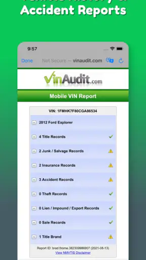 VIN Check Report for Used Cars screenshot
