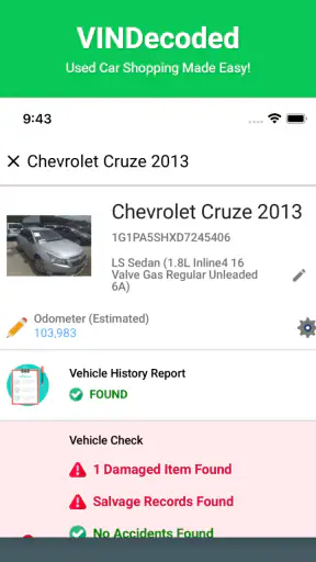 VIN Check Report for Used Cars screenshot