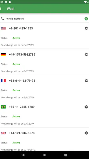 Wabi: Numero telefono virtuale screenshot