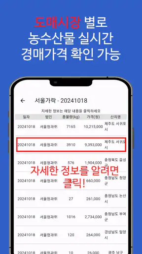 농수산물 실시간 경매 가격 정보 - 도매시장 screenshot