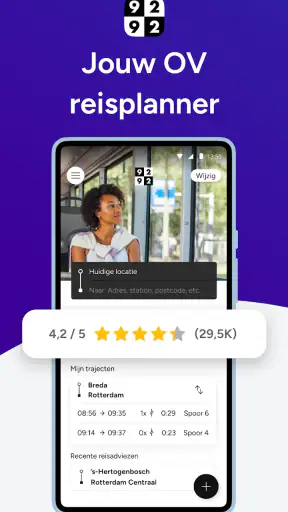 9292 reisplanner OV + e-ticket screenshot