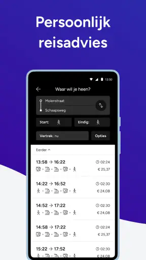9292 reisplanner OV + e-ticket screenshot