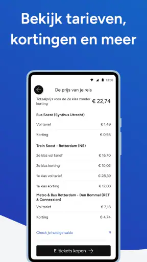 9292 reisplanner OV + e-ticket screenshot