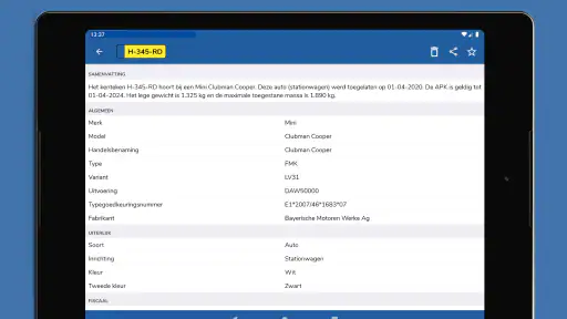 Kenteken Check screenshot