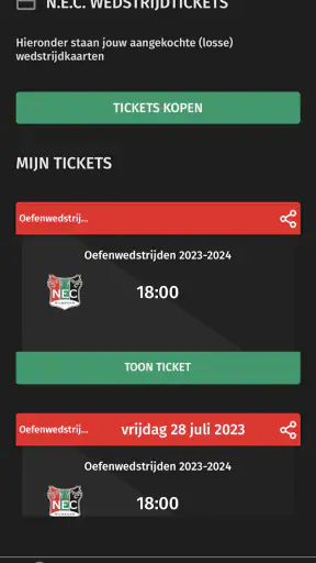 N.E.C. Tickets screenshot