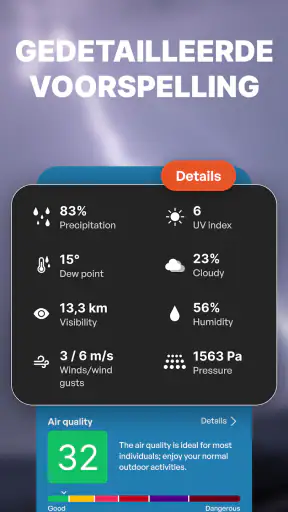 Nauwkeurig weer. Radar, widget screenshot