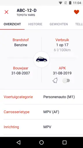 RDW Voertuig screenshot