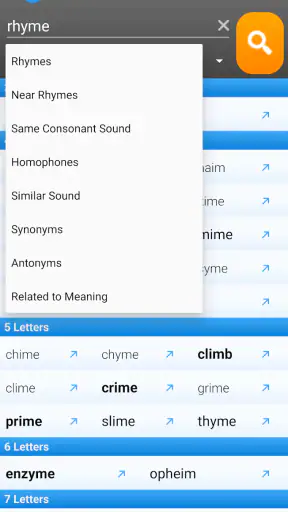 RhymeZone Rhyming Dictionary screenshot