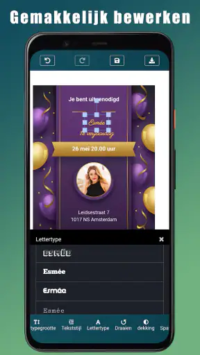 Verjaardagsuitnodiging screenshot