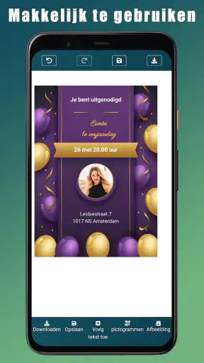 Verjaardagsuitnodiging screenshot