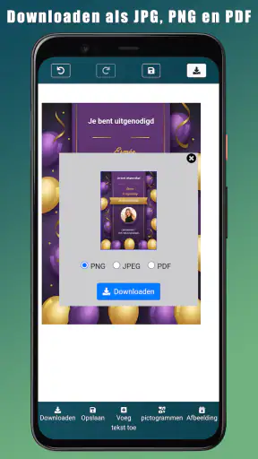 Verjaardagsuitnodiging screenshot