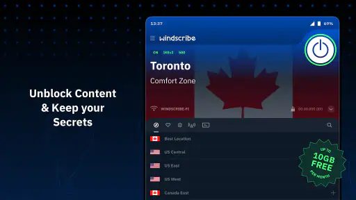 Windscribe VPN screenshot