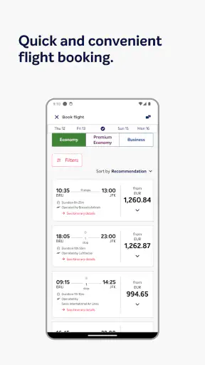 Brussels Airlines screenshot