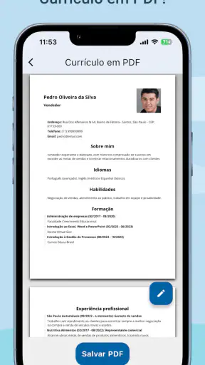 Criador de Currículo Vitae PDF screenshot