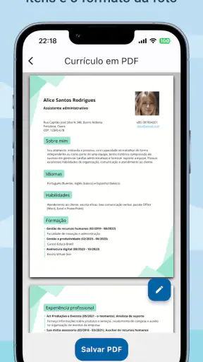 Criador de Currículo Vitae PDF screenshot