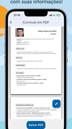 Criador de Currículo Vitae PDF screenshot