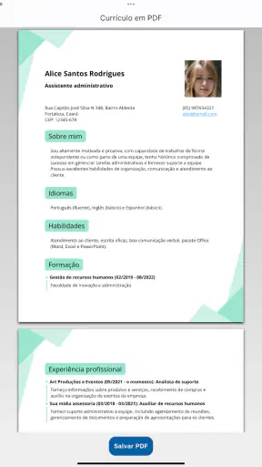 Criador de Currículo Vitae PDF screenshot