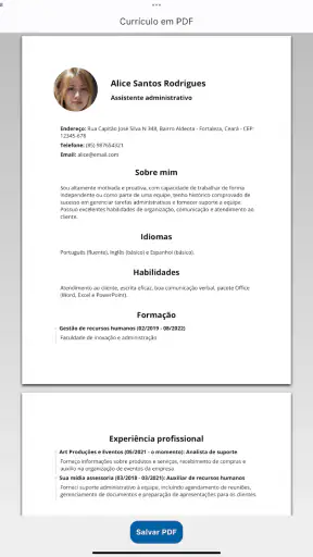 Criador de Currículo Vitae PDF screenshot