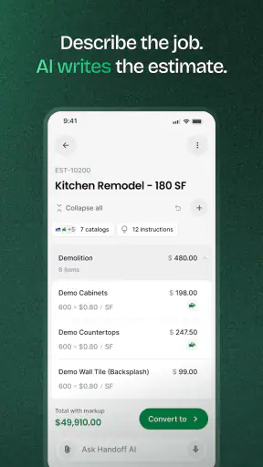 Handoff Construction Estimator screenshot