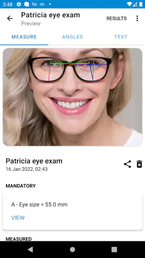 Optometry eye distance measure screenshot