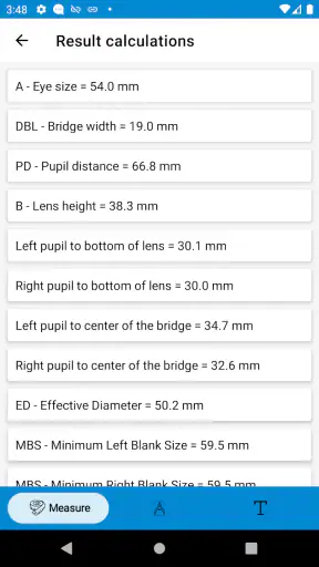Optometry eye distance measure screenshot