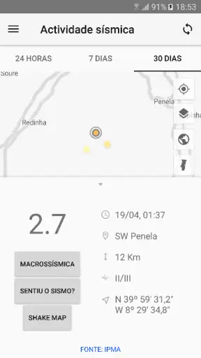 Sismos@IPMA screenshot