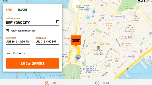 SIXT rent. share. ride. plus. screenshot