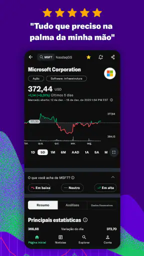 Yahoo Finanças screenshot