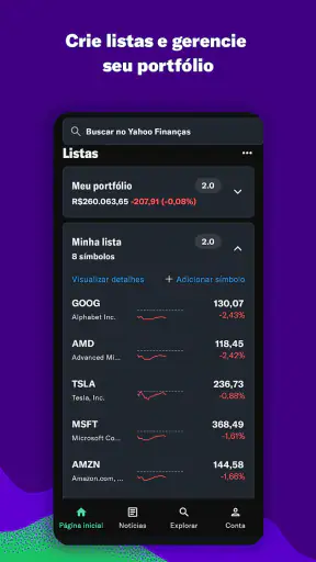 Yahoo Finanças screenshot